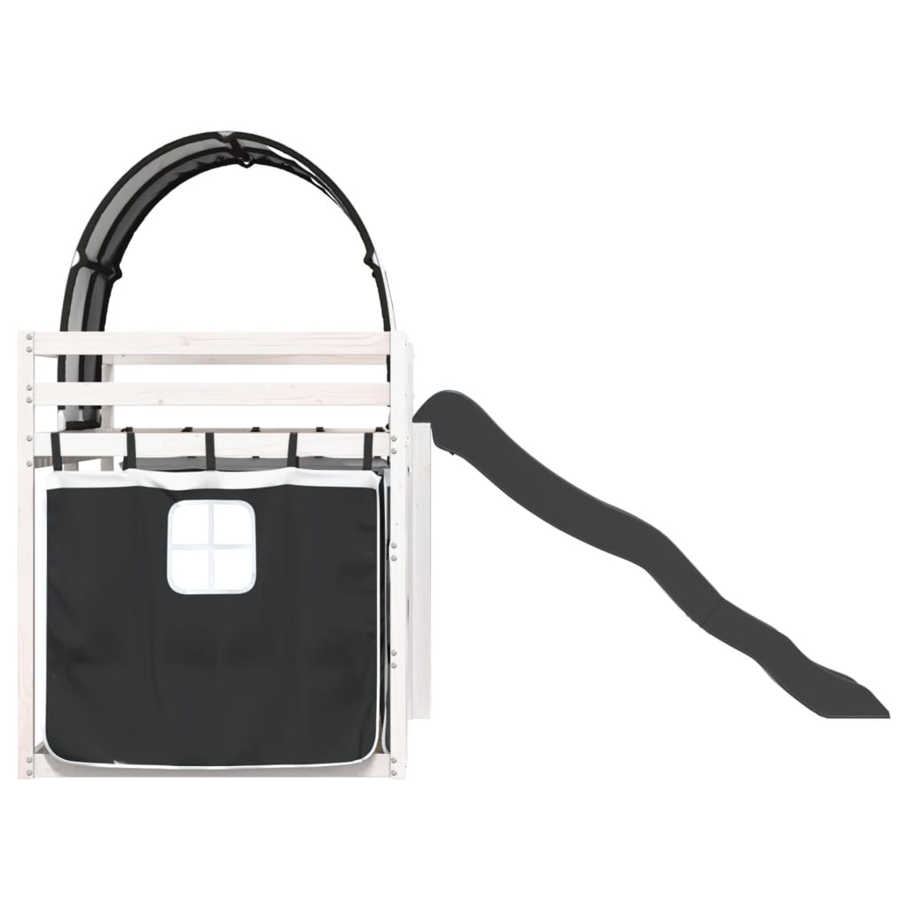 køjeseng med rutsjebane og forhæng 80x200 cm hvid og sort