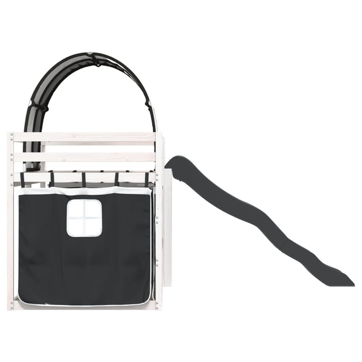 køjeseng med rutsjebane og forhæng 80x200 cm hvid og sort