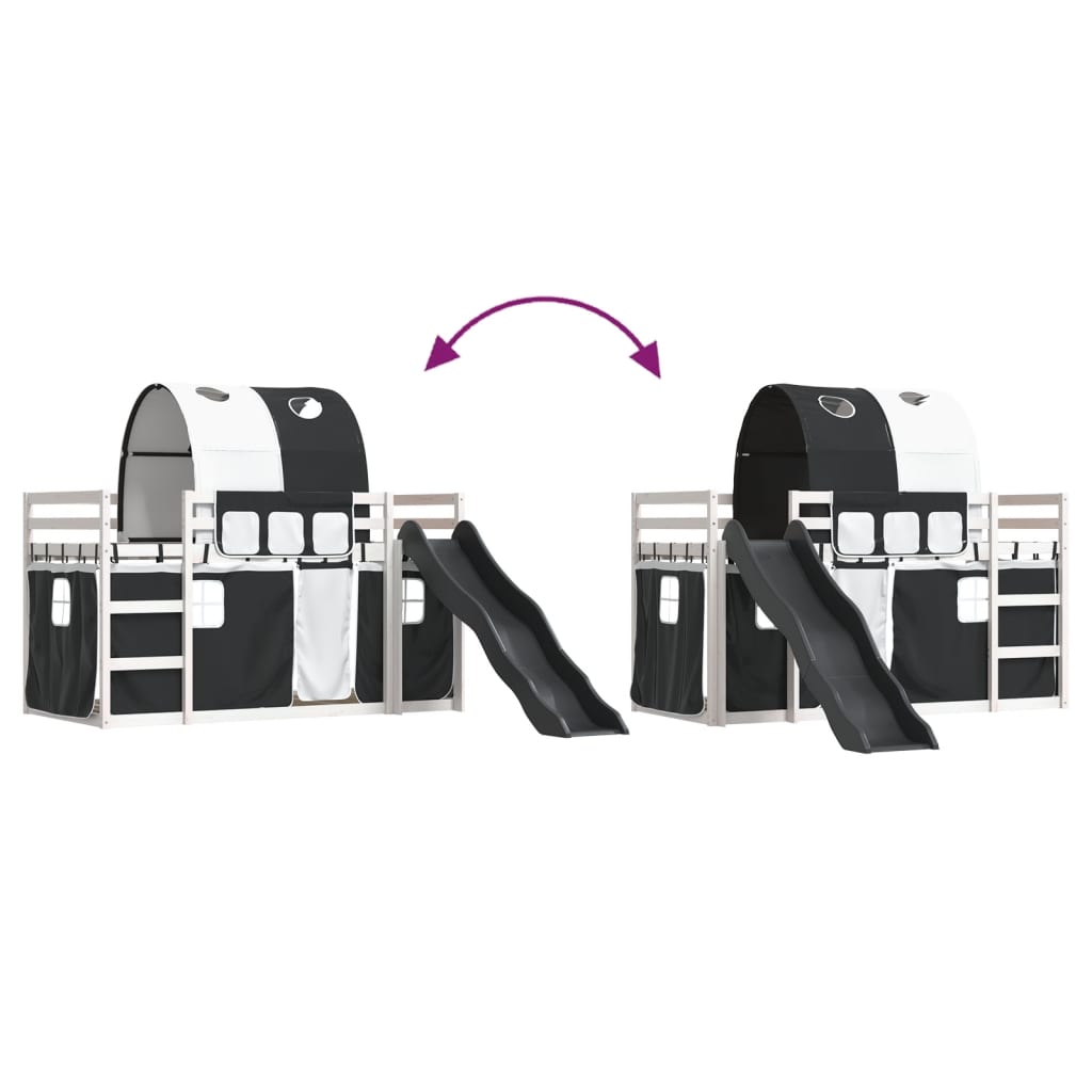 køjeseng med rutsjebane og forhæng 80x200 cm hvid og sort