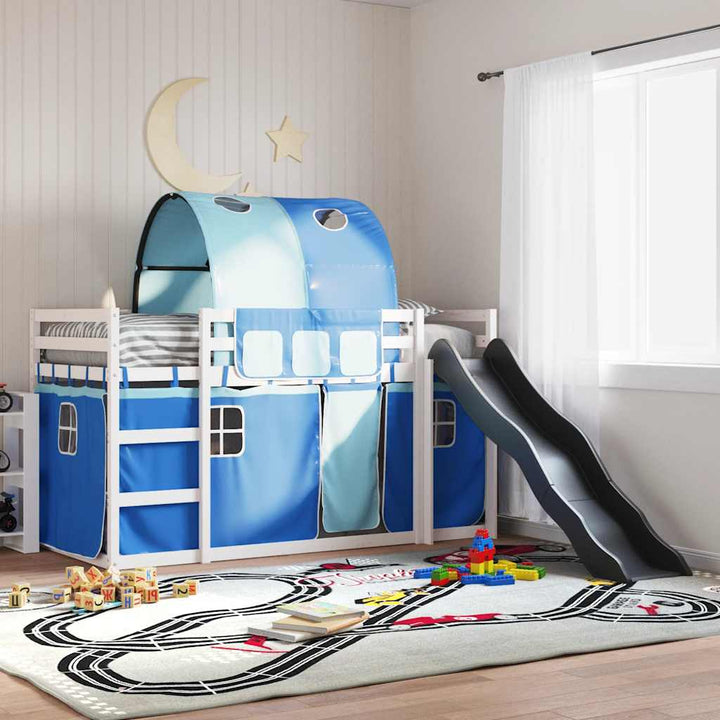 køjeseng med rutsjebane og forhæng 90x190 cm blå
