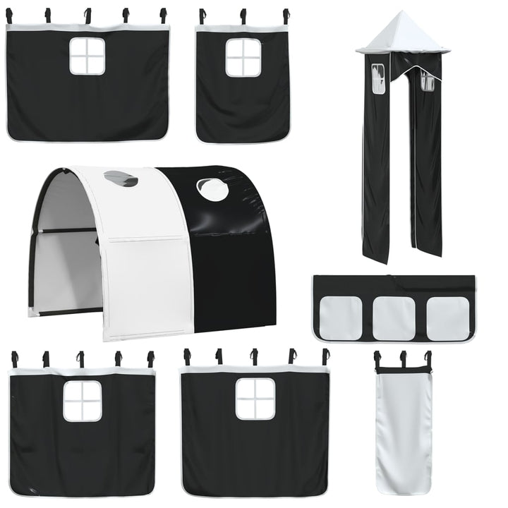 køjeseng med rutsjebane og forhæng 80x200 cm hvid og sort