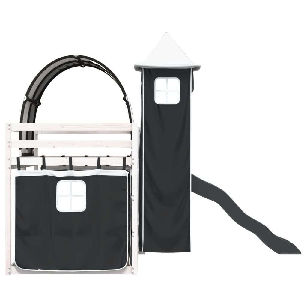 køjeseng med rutsjebane og forhæng 80x200 cm hvid og sort