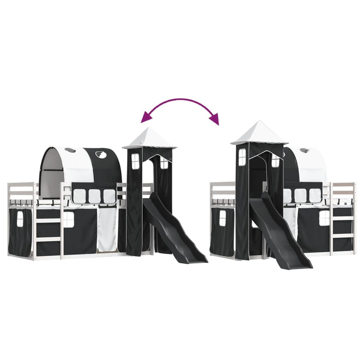 køjeseng med rutsjebane og forhæng 80x200 cm hvid og sort