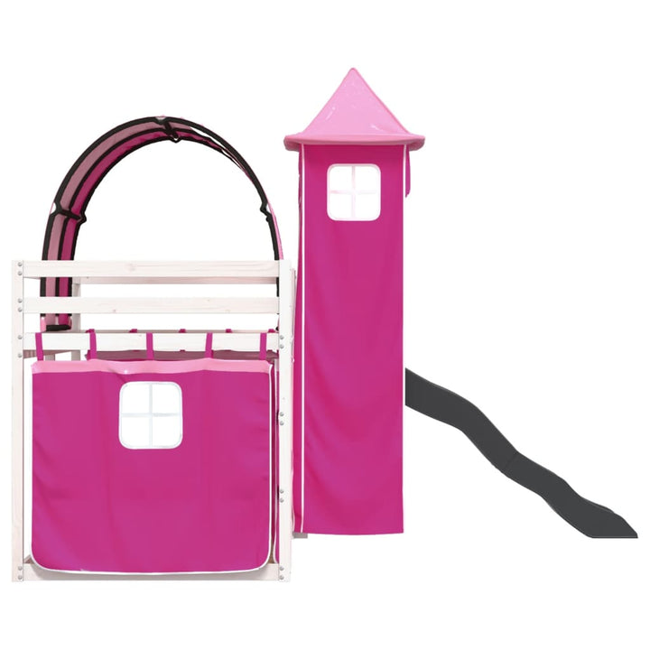 køjeseng med rutsjebane og forhæng 80x200 cm lyserød