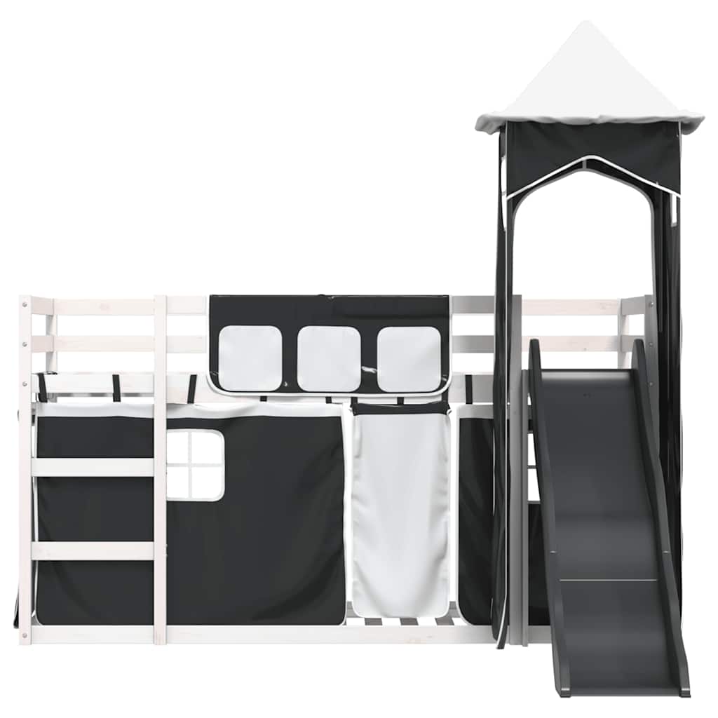køjeseng med rutsjebane og forhæng 90x200 cm hvid og sort