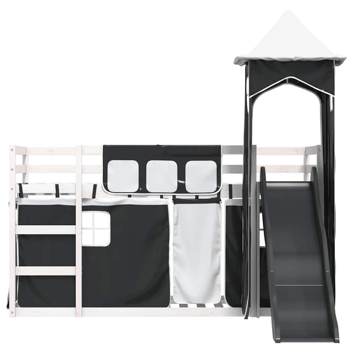 køjeseng med rutsjebane og forhæng 90x200 cm hvid og sort