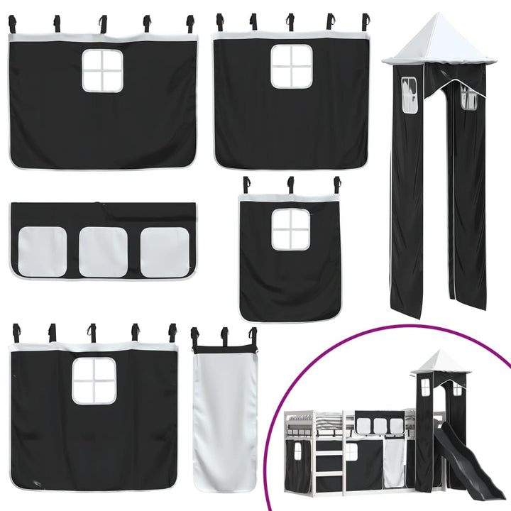 køjeseng med rutsjebane og forhæng 80x200 cm hvid og sort