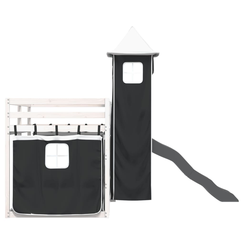 køjeseng med rutsjebane og forhæng 80x200 cm hvid og sort