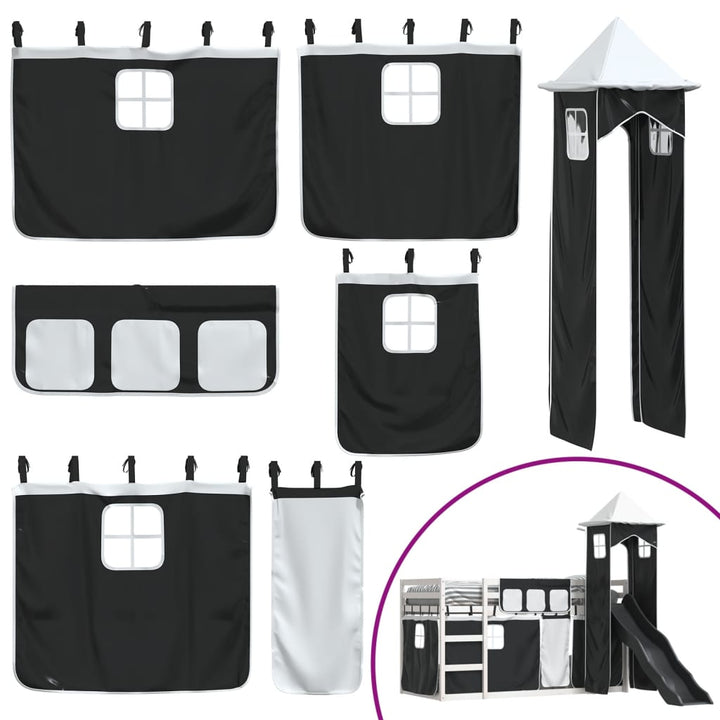 køjeseng med rutsjebane og forhæng 90x190 cm hvid og sort