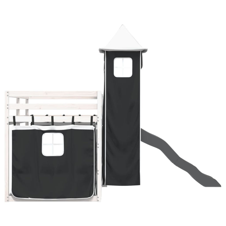 køjeseng med rutsjebane og forhæng 90x190 cm hvid og sort