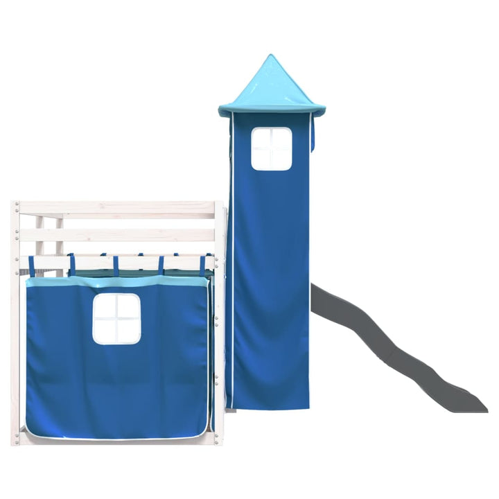 køjeseng med rutsjebane og forhæng 90x190 cm blå