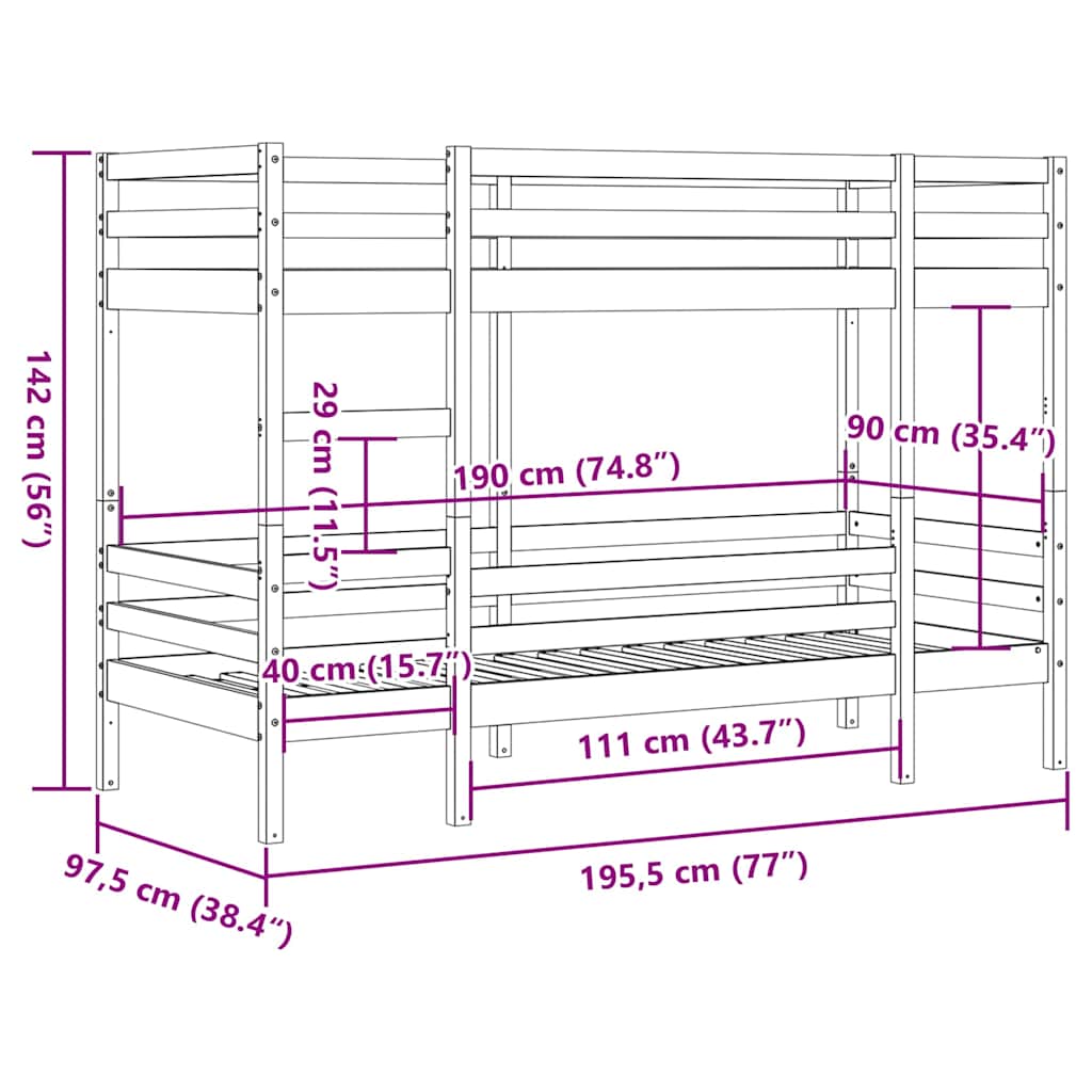 køjeseng 90x190 cm massivt fyrretræ hvid