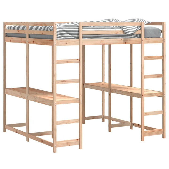 højseng med skrivebord 160x200 cm massivt fyrretræ