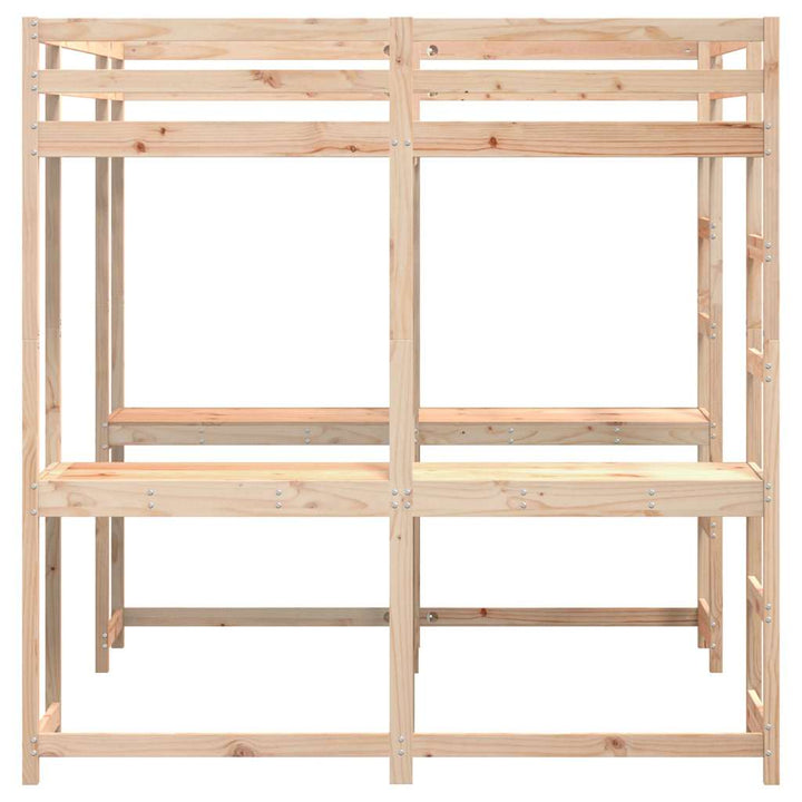 højseng med skrivebord 160x200 cm massivt fyrretræ