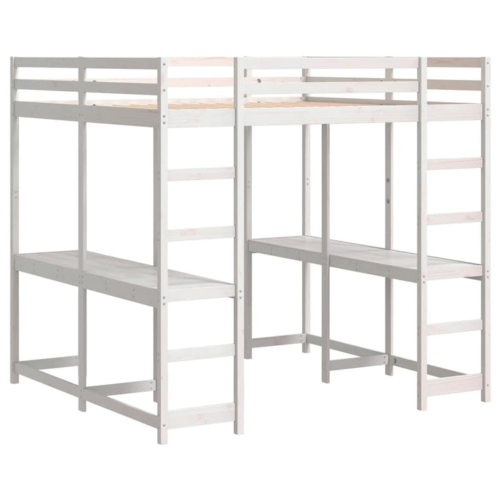 højseng med skrivebord 160x200 cm massivt fyrretræ hvid