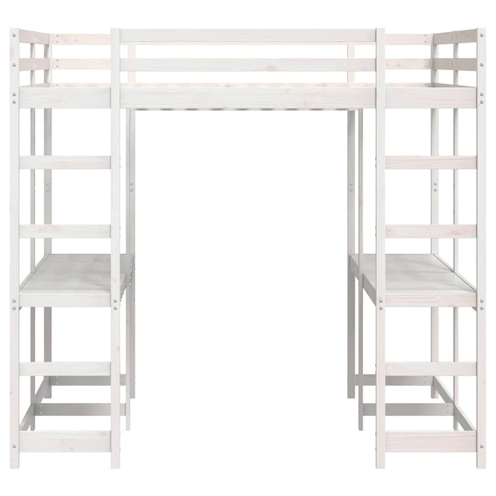 højseng med skrivebord 160x200 cm massivt fyrretræ hvid