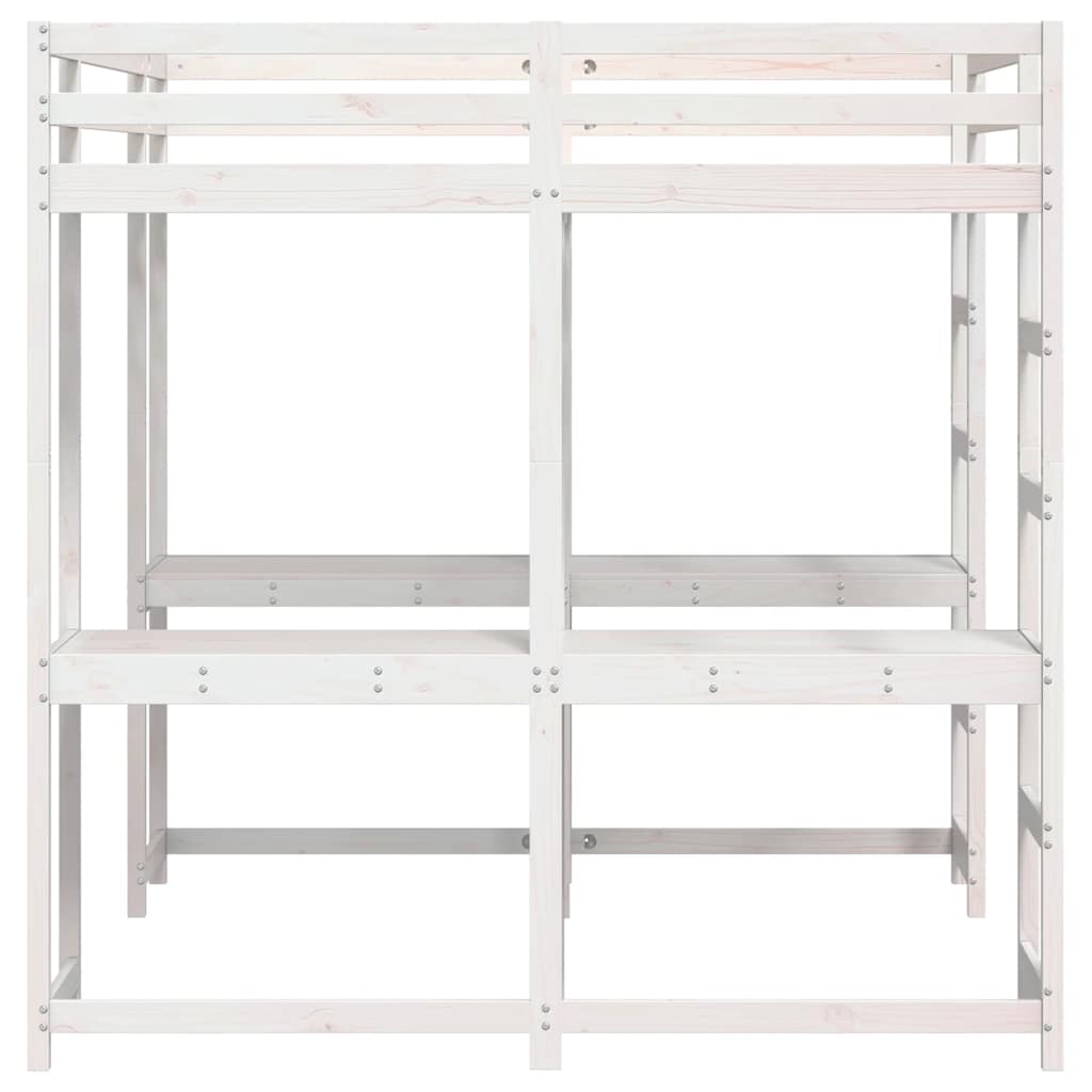 højseng med skrivebord 160x200 cm massivt fyrretræ hvid