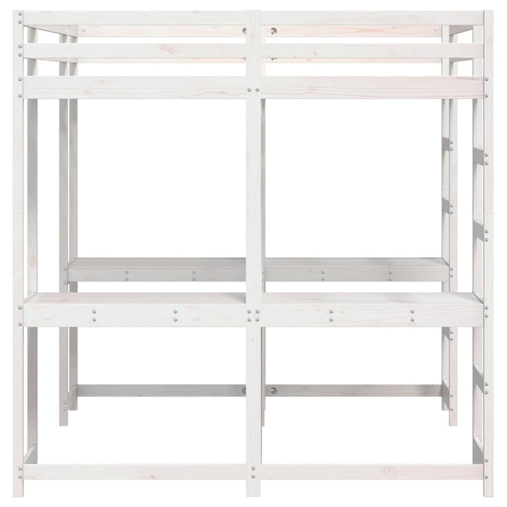 højseng med skrivebord 160x200 cm massivt fyrretræ hvid