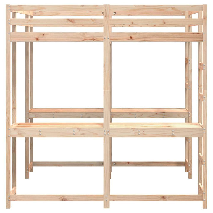 højseng med skrivebord 140x200 cm massivt fyrretræ