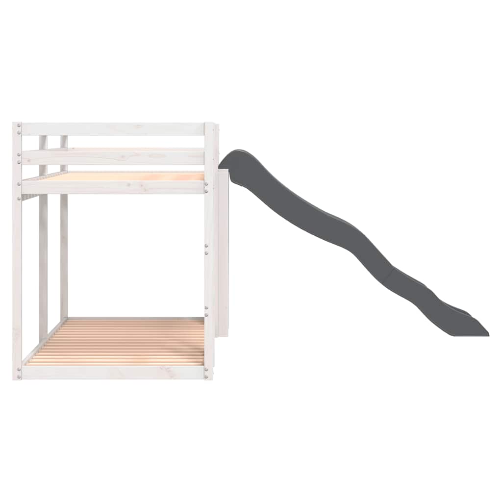 køjeseng med rutsjebane og stige 90x200cm massivt fyrretræ hvid