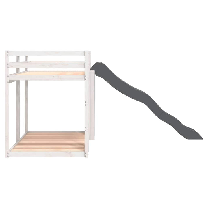 køjeseng med rutsjebane og stige 90x200cm massivt fyrretræ hvid
