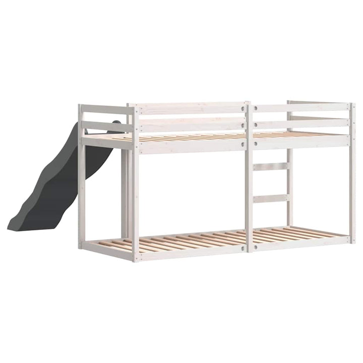 køjeseng med rutsjebane og stige 90x200cm massivt fyrretræ hvid