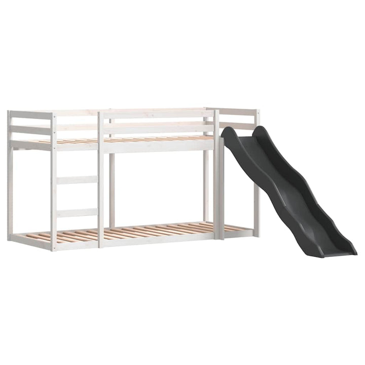 køjeseng med rutsjebane og stige 90x190cm massivt fyrretræ hvid