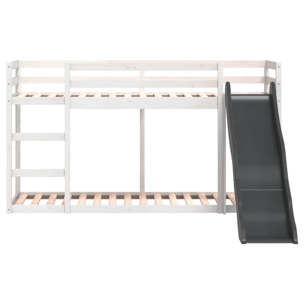 køjeseng med rutsjebane og stige 90x190cm massivt fyrretræ hvid