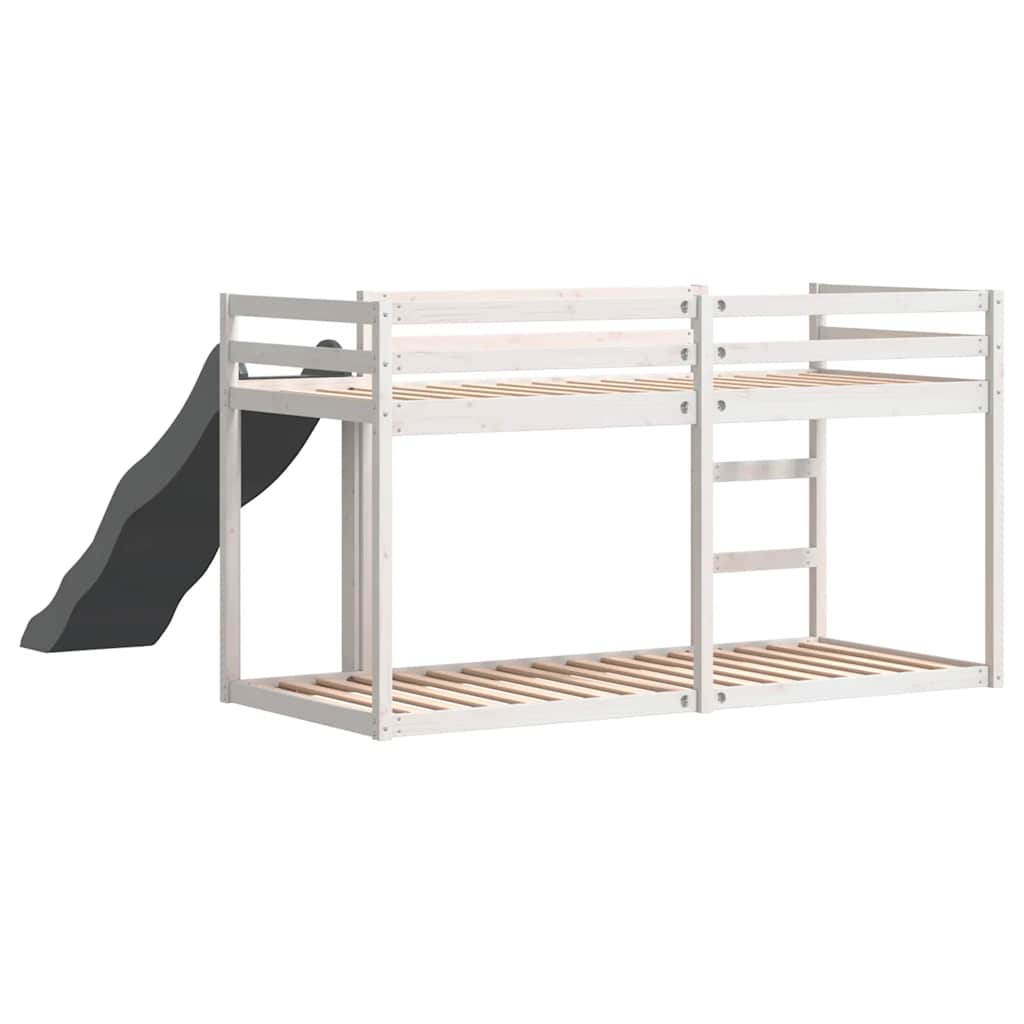 køjeseng med rutsjebane og stige 90x190cm massivt fyrretræ hvid