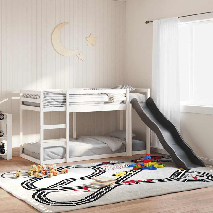 køjeseng med rutsjebane og stige 90x190cm massivt fyrretræ hvid