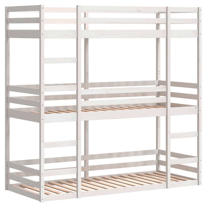 tredobbelt køjeseng 90x200 cm massivt fyrretræ hvid