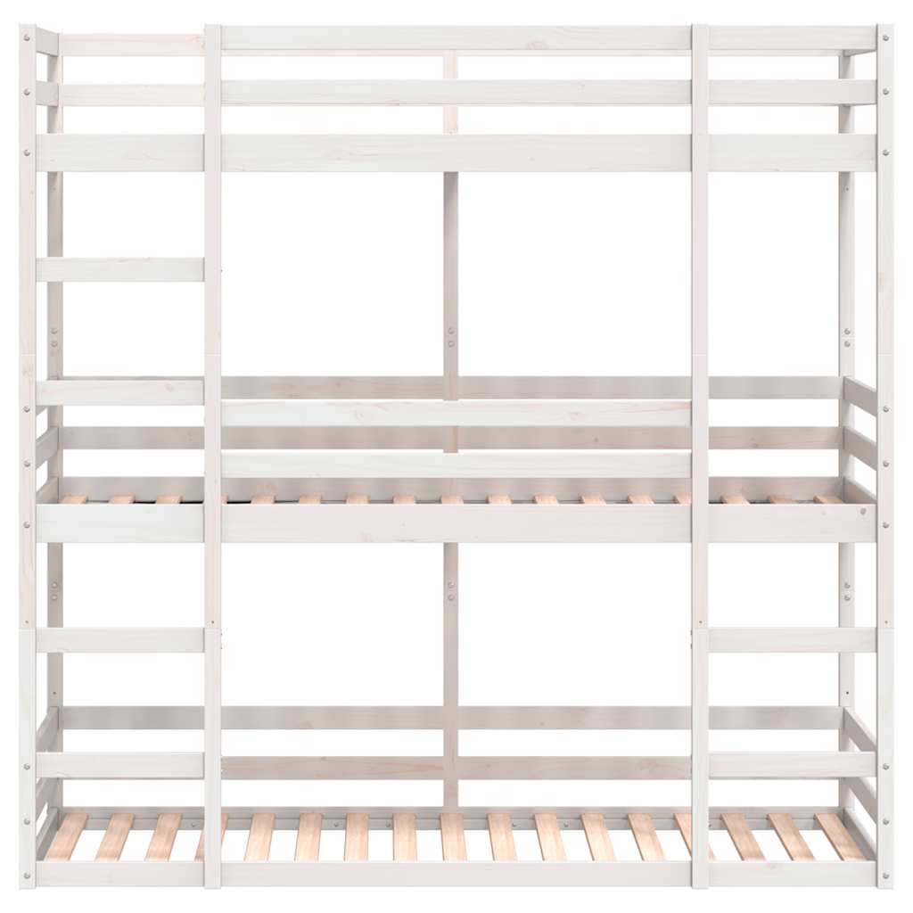 tredobbelt køjeseng 90x200 cm massivt fyrretræ hvid