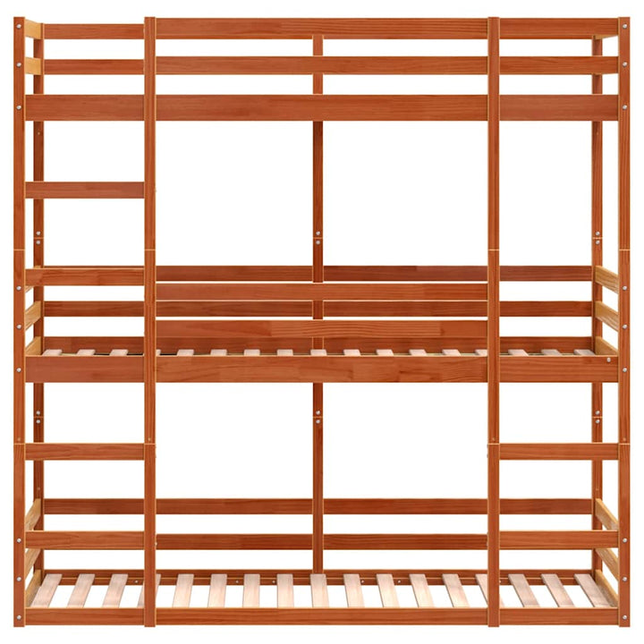 tredobbelt køjeseng 90x200 cm massivt fyrretræ voksbrun