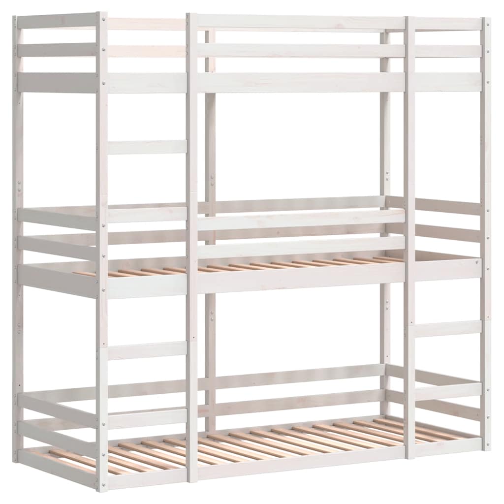 tredobbelt køjeseng 90x190 cm massivt fyrretræ hvid