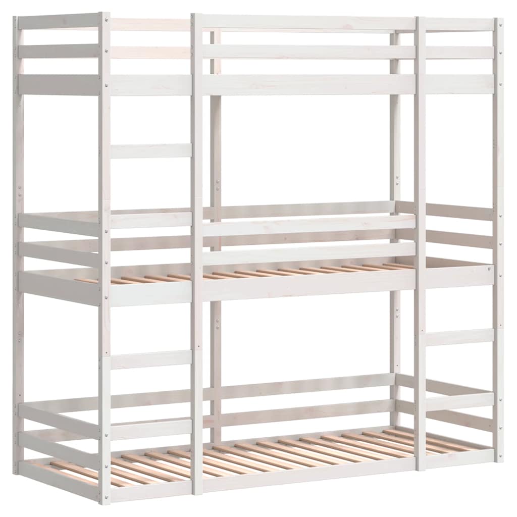 tredobbelt køjeseng 75x190 cm massivt fyrretræ hvid