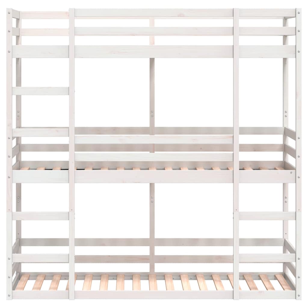 tredobbelt køjeseng 75x190 cm massivt fyrretræ hvid