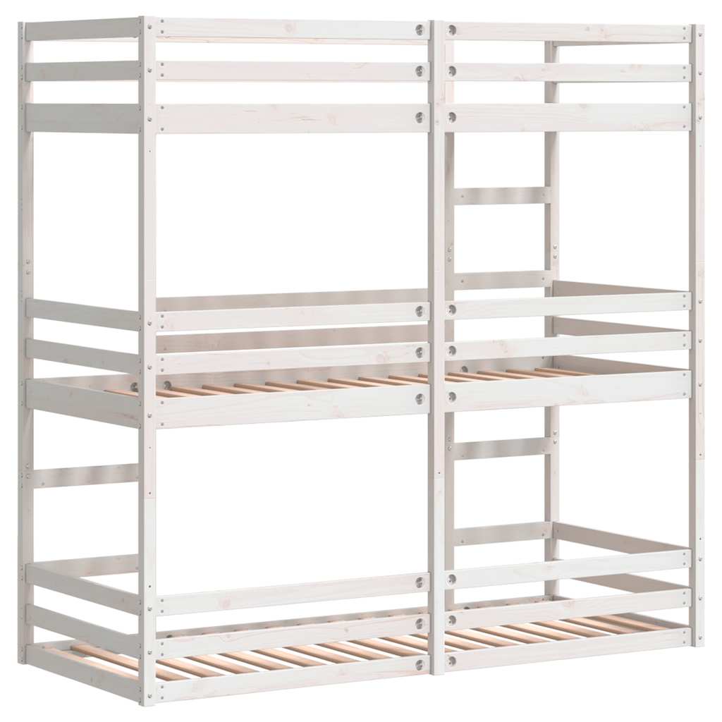 tredobbelt køjeseng 75x190 cm massivt fyrretræ hvid