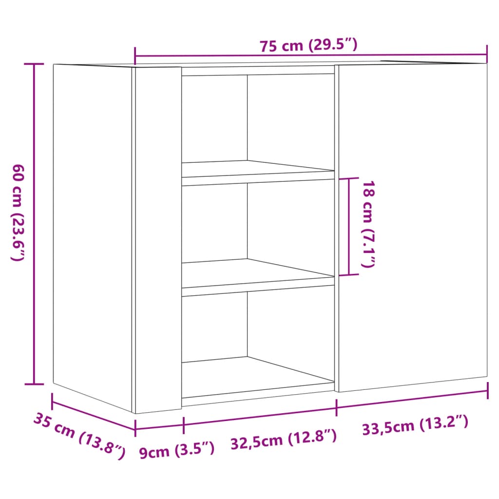 vægskab 75x35x60 cm konstrueret træ sort