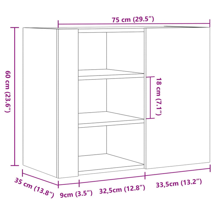 vægskab 75x35x60 cm konstrueret træ sort