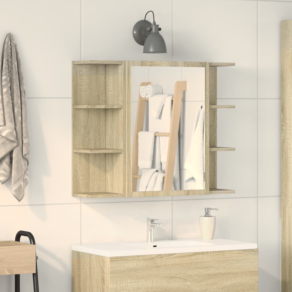 badeværelsesskab med spejl 80x20,5x64 cm konstrueret træ