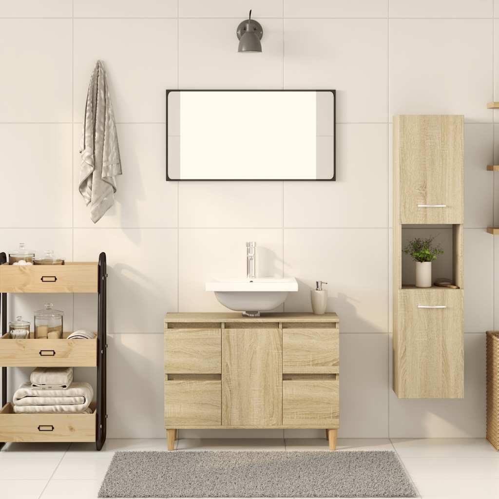 badeværelsesskab 30x30x130 cm konstrueret træ sonoma-eg