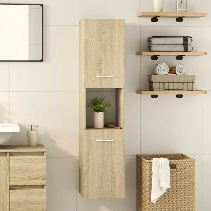 badeværelsesskab 30x30x130 cm konstrueret træ sonoma-eg