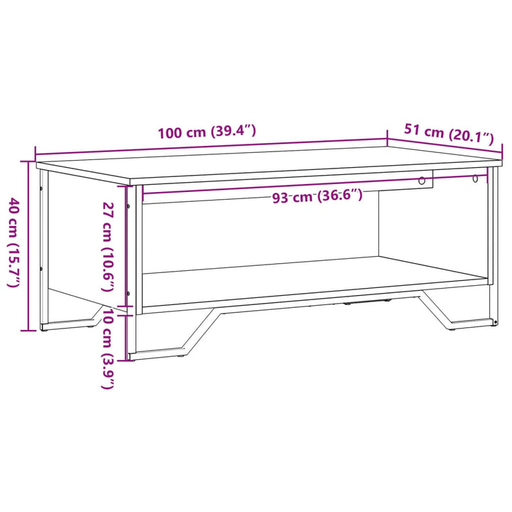 sofabord 100x51x40 cm konstrueret træ sonoma-eg