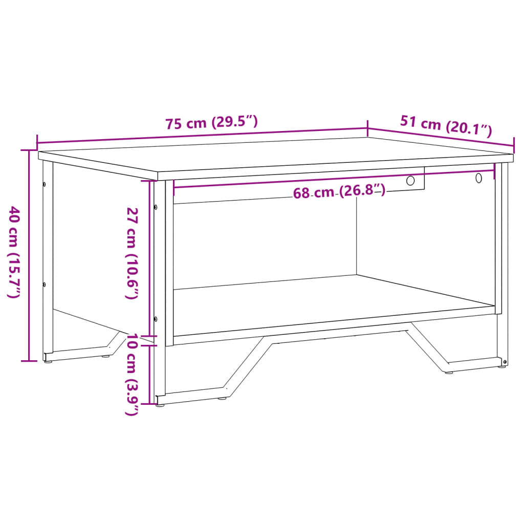 sofabord 75x51x40 cm konstrueret træ røget egetræsfarve