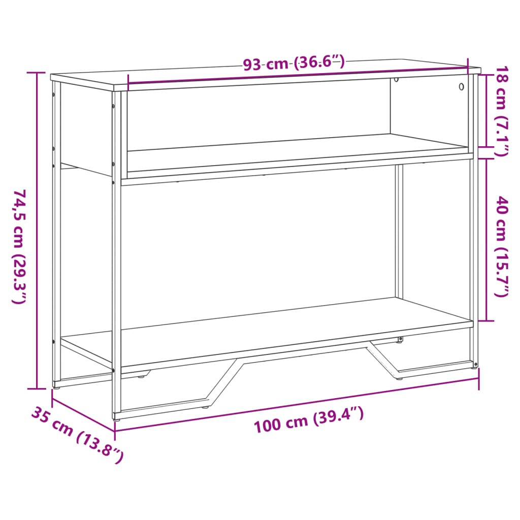 konsolbord 100x35x74,5 cm konstrueret træ røget egetræsfarve