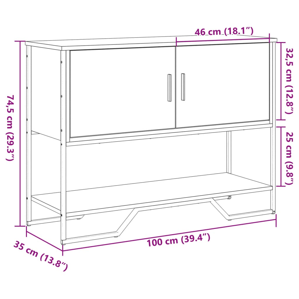 konsolbord 100x35x74,5 cm konstrueret træ brun egetræsfarve