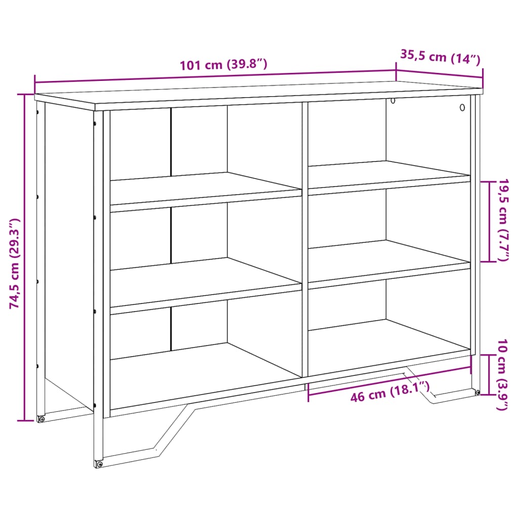 skænk 101x35,5x74,5 cm konstrueret træ røget egetræsfarve