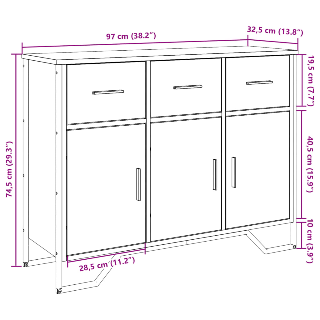 skab 97x32,5x74,5 cm konstrueret træ sort