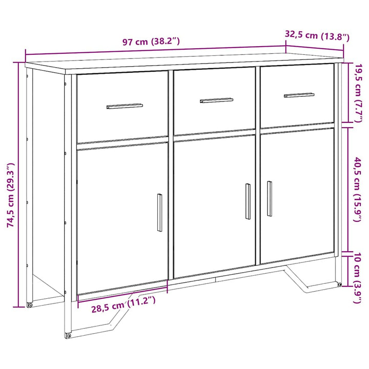 skænk 97x32,5x74,5 cm konstrueret træ røget egetræsfarve