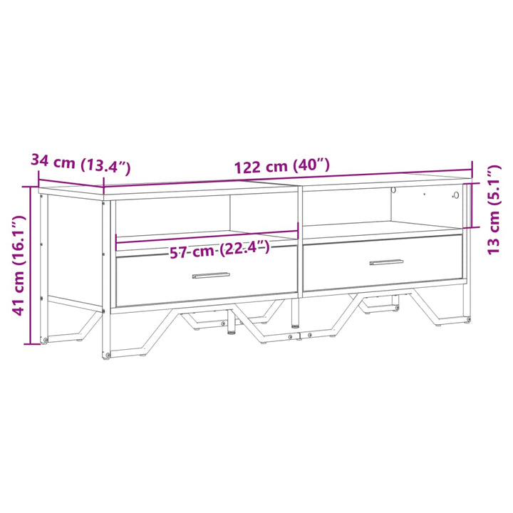tv-bord 122x34x41 cm konstrueret træ røget egetræsfarve